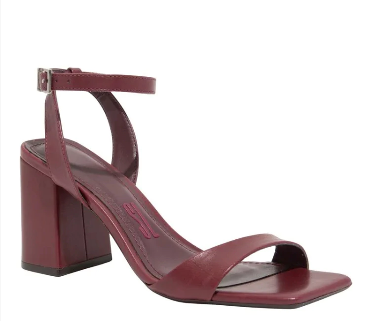 Sandália Couro Nobre Soft Salto Grosso Vermelho Bordô