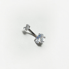 BARBELL OMBLIGO DOBLE CORAZON STRASS ENGARZADO Y ROSCA INTERNA -DORADO/PLATEADO