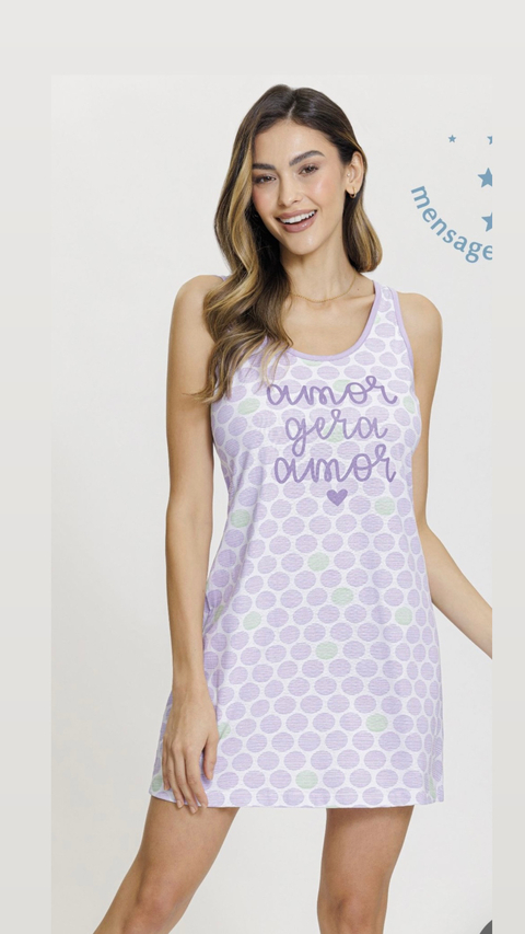 Camisola Feminina Lilás com Estampa de Bolinhas