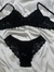 Conjunto Sutiã S/Bojo C/Aro de Alça Fina e Calcinha Fio Duplo em Renda Preto - loja online