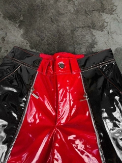 Calça Vinil Colorblock Wide Leg Cortes Ziper Metal #DESERTOVERMELHO - loja online