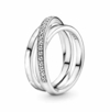 Anillo Cruzado Triple Banda en Pavé