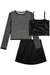 Trio de Blusa em Tule Top em Paetê Nikki e Short Saia em Couro Sintético Vic&Vicky