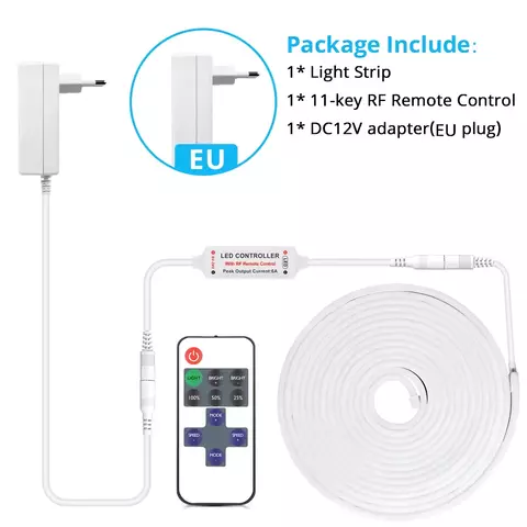 Faixa de luz neon led dc12v com controle remoto rf smd 2835 120leds/m lâmpada d