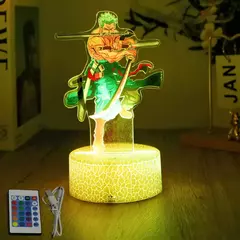 Ações figura uma peça luffy zoro anime figuras 3d lâmpada pvc ação coleção modelo brinquedos led night light criança presente de natal - loja online