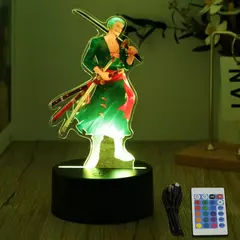 Imagem do Ações figura uma peça luffy zoro anime figuras 3d lâmpada pvc ação coleção modelo brinquedos led night light criança presente de natal