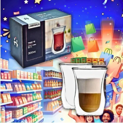 Vasos x 2 con cuello Doble Pared 300 ml Vidiro Termico en caja Codigo 29770