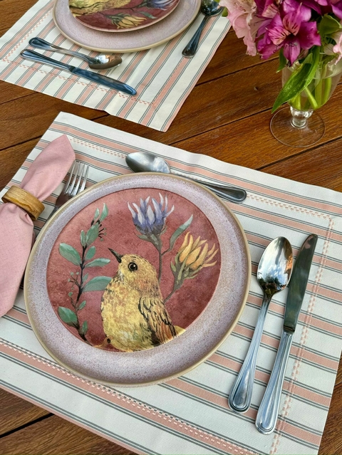 Jogo Americano listra grande rosa.