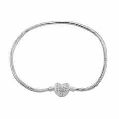 PULSEIRA BERLOQUEIRA CORAÇÃO ZIRCÔNIAS 20,5CM EM PRATA 925