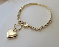 PULSEIRA BRACELETE CORAÇÃO FOLHEADO EM OURO 18K.