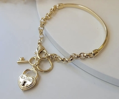 PULSEIRA BRACELETE CADEADO FOLHEADO EM OURO 18K.