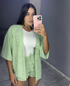 Conjunto listrado shorts e kimono