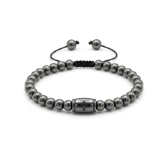Pulseira Pedra Hematita 6mm Cruz