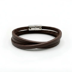Pulseira 3 Voltas Couro Marrom