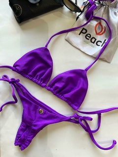 CONJUNTO VIOLETA - TOP DE CORTININHA E CALCINHA DE AMARRAR