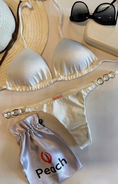 CONJUNTO PEAR - TOP CORTININHA E CALCINHA DE REGULAGEM - Peach Moda Praia