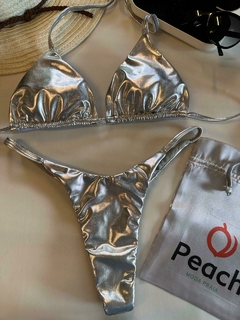 CONJUNTO PEACH PRATA - TOP DE CORTININHA E CALCINHA DE MARQUINHA COM ELASTICO NA LATERAL - comprar online