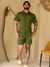 Conjunto Masculino de Linho Casual Verde Militar