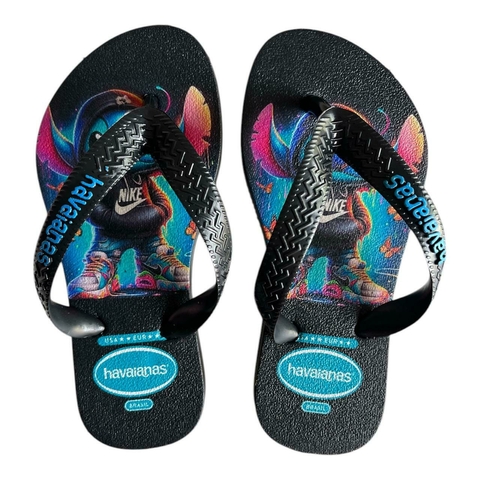 Chinelo Masculino Infantil Havaianas - Stitch Sola Preta 001