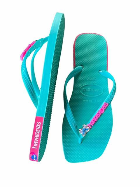Chinelo Feminino Adulto Havaianas Traseirinha Stitch Com Piercing - Verde Água - comprar online