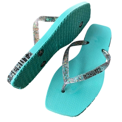 Chinelo Feminino Adulto Schutz Strass - Verde Água - comprar online