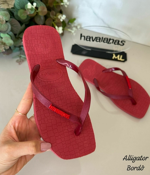 Chinelo Feminino Adulto Alligator Croco Bico Quadrado - Marsala - comprar online