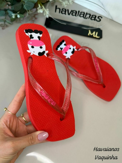 Chinelo Feminino Adulto Vaquinha Bico Quadrado - Vermelha - comprar online