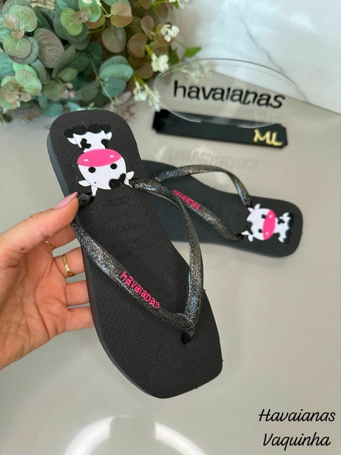 Chinelo Feminino Adulto Vaquinha Bico Quadrado - Preta - comprar online