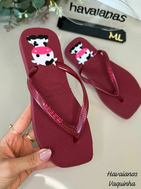 Chinelo Feminino Adulto Vaquinha Quadrado - Marsala - comprar online