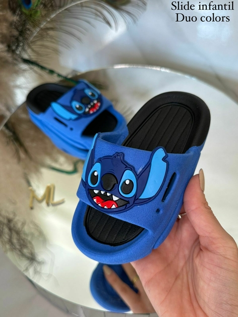 Chinelo Masculino Infantil Slide Duo Colors Stitch - Azul e Preto - comprar online