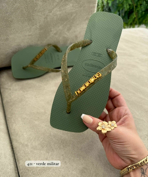 Chinelo Femininino Adulto Havaianas Micro Noronha - Verde Militar - comprar online