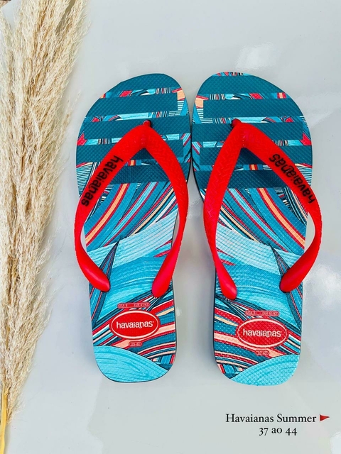 Chinelo Masculino Adulto Havaianas - Sola Preta - Tira Vermelha - Azul - comprar online