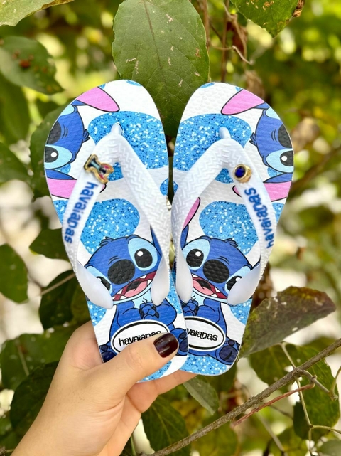 Chinelo Feminino Infantil Havaianas Tira Larga Piercing - Stitch Azul - comprar online