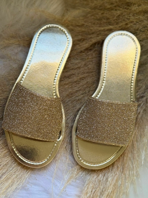 Slide Feminino Adulto - Rasteirinha Pala Brilhar - Dourada - comprar online