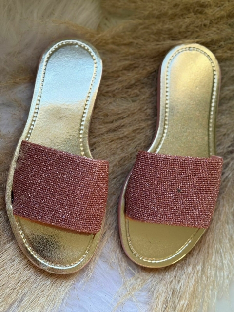 Slide Feminino Adulto - Rasteirinha Pala Brilhar - Rosê - comprar online