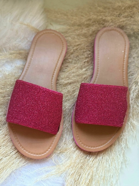 Slide Feminino Adulto - Rasteirinha Brilho Pink - comprar online