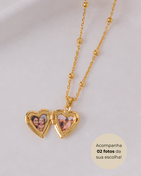 Colar Relicário Mini Coração Personalizado Banho Ouro 18k
