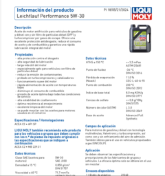 Aceite Sintetico Leichtlauf Performance 5w-30 Liqui Moly 4 Lts - comprar online