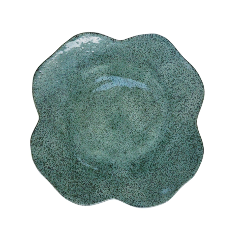 Prato Flor de 4 Pétalas - Verde com Pintinhas, 25cm x 27,5cm, Feito Artesanalmente por Nora Luppi