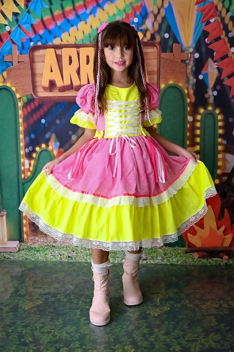 Vestido Junino infantil Vestido caipira xadrez rosa festa junina vestido São João infantil - comprar online