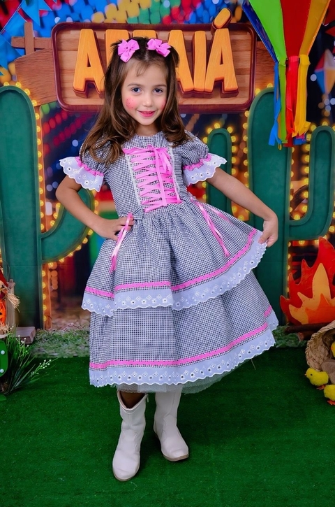 Vestido Junino infantil Vestido caipira xadrez preto festa junina vestido São João infantil