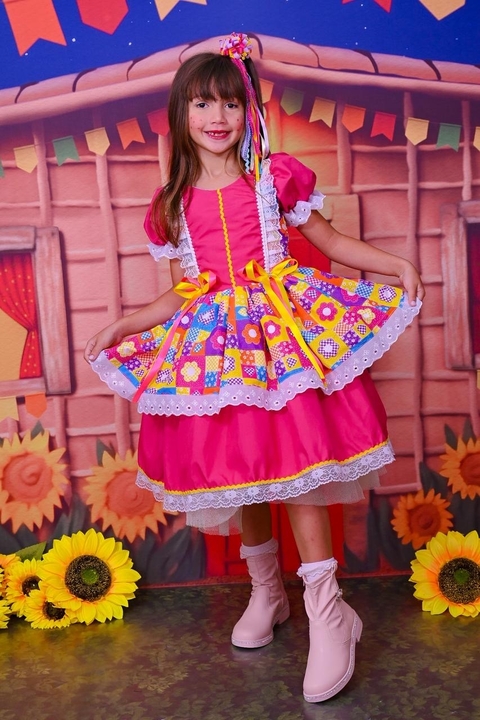 Vestido Junino infantil Vestido caipira rosa festa junina vestido São João infantil - comprar online