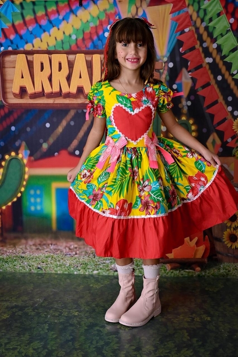 Vestido Junino infantil Vestido caipira estampado vermelho festa junina vestido São João infantil - comprar online