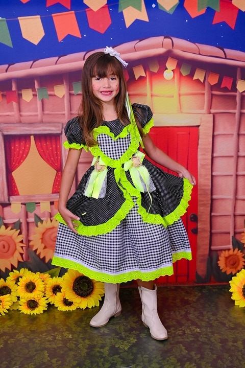 Vestido Junino infantil Vestido caipira luxo preto com verde festa junina vestido São João infantil - comprar online