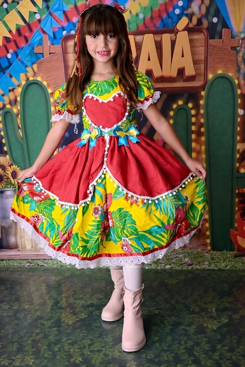 Vestido Junino infantil Vestido caipira vermelho festa junina vestido São João infantil - comprar online