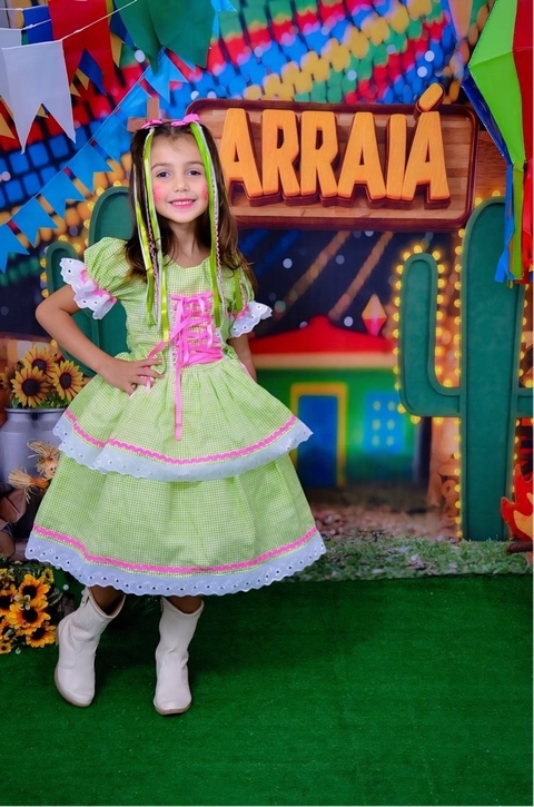 Vestido Junino infantil Vestido caipira xadrez verde festa junina vestido São João infantil