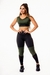 Calça Legging Preta com Verde Militar Cintura Alta e Cropped Regata com Detalhes em Tela Academia Conjunto Fitness | REF: CSV7