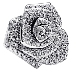 Berloque Charm Prata 925 Grande Rosa Brilhante Flor Em Pave - comprar online