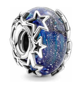 Berloque Charm Murano Azul Galáxia E Estrela Em Prata 925 - comprar online