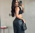 Calça de couro fake wide leg calça courinho